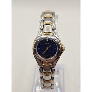 Seiko Blue Dial Gold-Silver Tone Stainless Steel Ladies' Watch SXGJ74. 6.5" Band